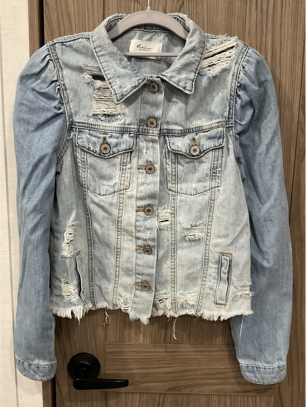 Kancan Los Angeles Womens Distressed Puff Long Sleeve denium Jacket Size M